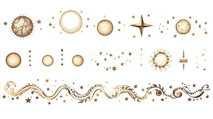 Vector celestial golden border set with stars moon 