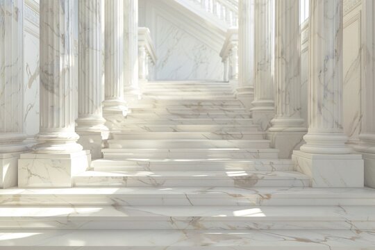a white marble staircase with columns