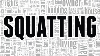 Squatting word cloud conceptual design isolated on white background.