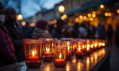Row of Candles on Table - obrazy, fototapety, plakaty