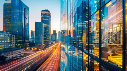 Twilight Symphony Illuminated Cityscape Reflecting the Pulse of Corporate Hustle