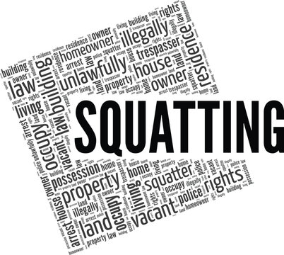 Squatting word cloud conceptual design isolated on white background.