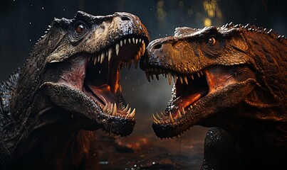 Two Dinosaurs Engaged in Battle