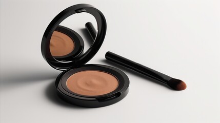 Elegant makeup compact with mirror and brush on white