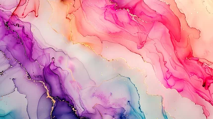 Fotobehang Abstract art piece featuring vibrant liquid patterns, blending colors in a dreamlike marble texture © MdIqbal
