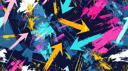 Dynamic Abstract Art with Bold Arrows in Vibrant Colors on Textured Background - AI generated