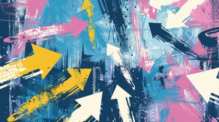 Dynamic Abstract Art with Bold Arrows in Vibrant Colors on Textured Background - AI generated