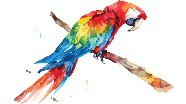 Watercolor hand painted rainbow ara parrot