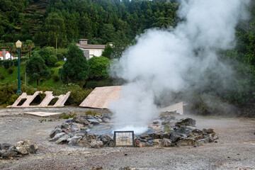 Fumaroles in Furnas Hot Springs, Sao Miguel Island, Azores, Portugal - 765521411