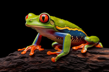 Red-Eyed Tree Frog (Litoria caerulea) - black background, art design