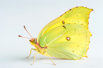 Fototapeta na wymiar Beautiful Brimstone butterfly isolated on a white background with clipping path. Side view.