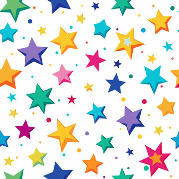 Colorful Night Stars Pattern on White Background