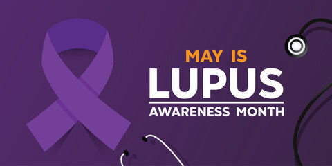 Obraz premium May is Lupus Awareness Month. stestoscope and ribbon. Great for cards, banners, posters, social media and more. Purple background.