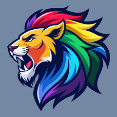 Angry Lion Side Face Logo in Rainbow Colors