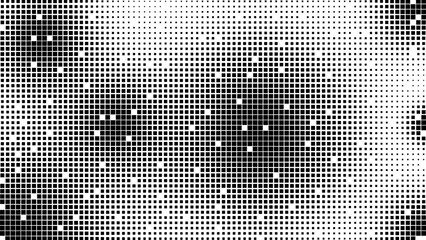 Pixel background. Black and white gradient of squares. Halftone of squares. Abstract mosaic geometric background. Vector illustration.