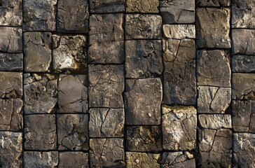 A stone wall constructed with a pattern of small rocks creating a visually interesting texture and design