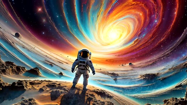 Cosmonaut in the space. Seamless looping time-lapse 4k video animation background