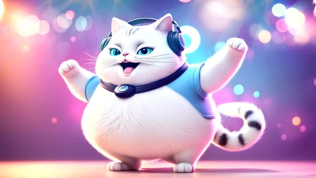 Funny fat cat dancing in the club. Seamless looping time-lapse 4k video animation background