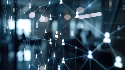 Corporate Network and Leadership Concept with Illuminated Human Icons in a Business Environment - AI generated