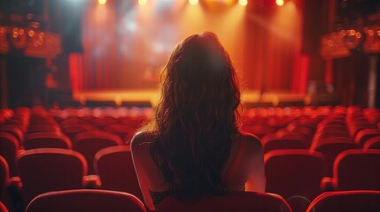 Woman enjoying a live concert alone in vibrant theater