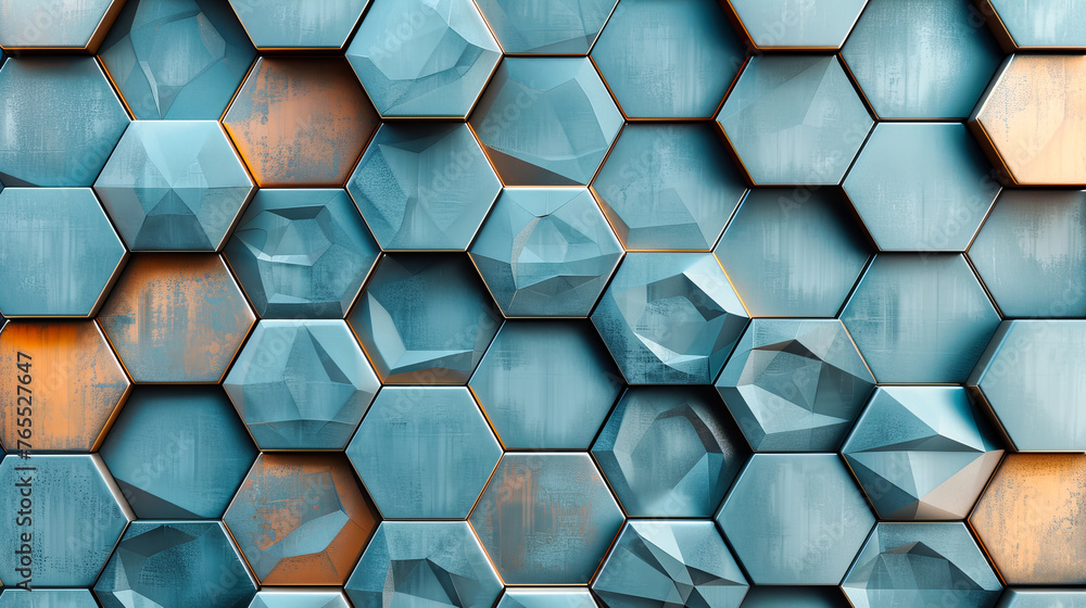 Poster abstract hexagonal pattern with a futuristic design, illustrating the concept of connectivity and di