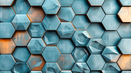 Abstract hexagonal pattern with a futuristic design, illustrating the concept of connectivity and digital networks in a geometric backdrop