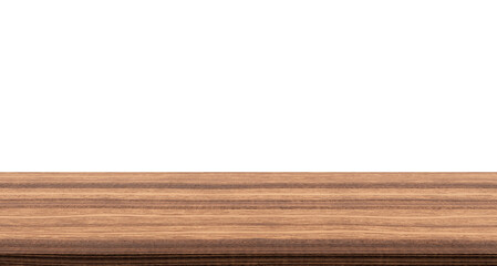 empty larch wood table top with isolated transparent background, blank countertop for product montage advertising
