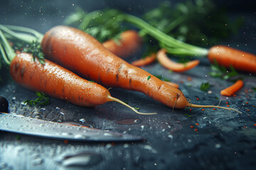 Carrot with knife.AI generated