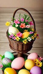 An intricate Easter card design featuring a variety of beautifully decorated eggs
