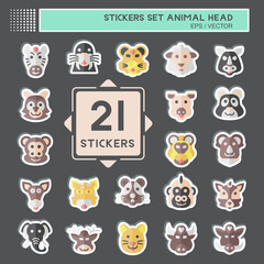 Sticker Set Animal Head. related to Animal symbol. simple design editable. simple illustration