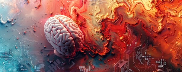 Digital Fusion: Brain and CPU Chip - obrazy, fototapety, plakaty