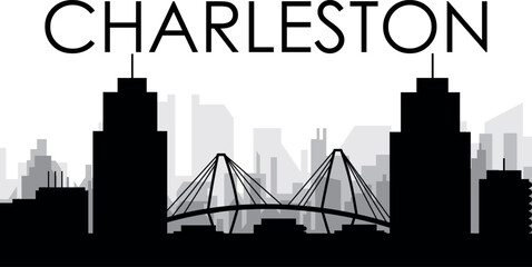 Fototapeta premium Black cityscape skyline panorama with gray misty city buildings background of CHARLESTON, UNITED STATES