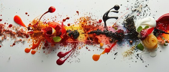 A culinary interpretation of a famous painting recreated with sauces