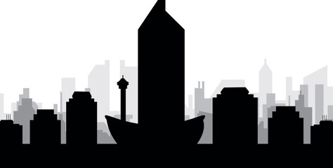 Obraz premium Black cityscape skyline panorama with gray misty city buildings background of CALGARY, CANADA