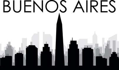 Fototapeta premium Black cityscape skyline panorama with gray misty city buildings background of BUENOS AIRES, ARGENTINA