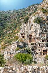 Ruins of old lycian rock tombs in ancient Myra city near town Demre, Antalya province - 765529885