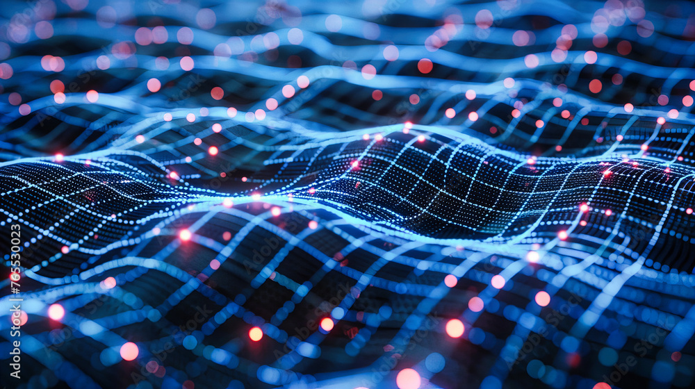Poster abstract science and digital technology background, blue futuristic network and data concept, mesh d