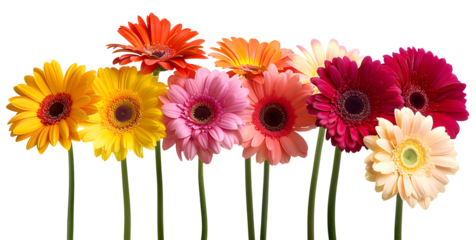 Colorful array of gerbera daisies, cut out