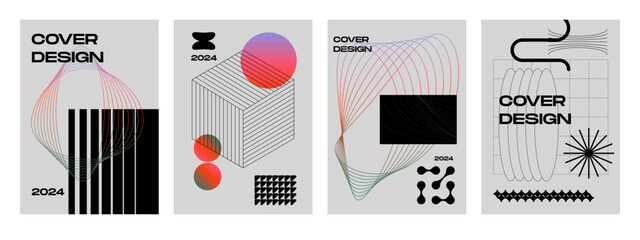 Posters with silhouette minimalistic basic figures, extraordinary graphic assets of geometrical shapes swiss style, Modern minimal monochrome print brutalist.