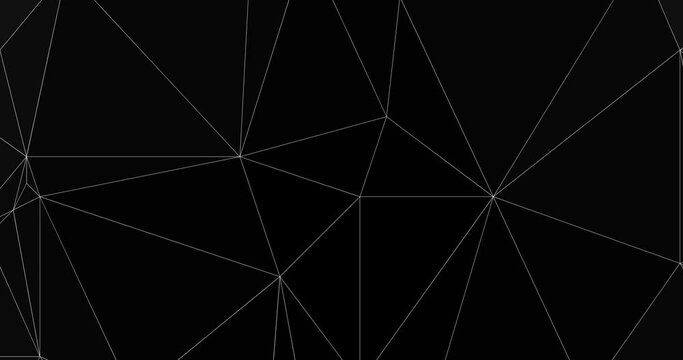 Dark black background with geometric low poly design and thin lines in vertical motion. Abstract and minimalist style smoothly moving up, copy space.