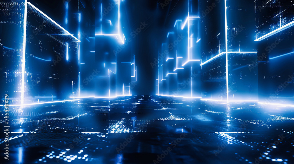 Poster abstract science and technology background, futuristic digital space with blue light and network des