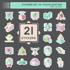 Sticker Set 3D Visualization. related to 3D Visualization symbol. simple design editable. simple illustration