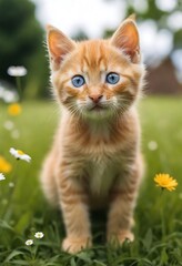 Naklejka na ściany i meble A Whimsical Kitten or cat floral realistic photo ai generated