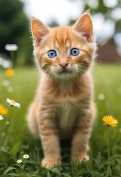 A Whimsical Kitten or cat floral realistic photo ai generated