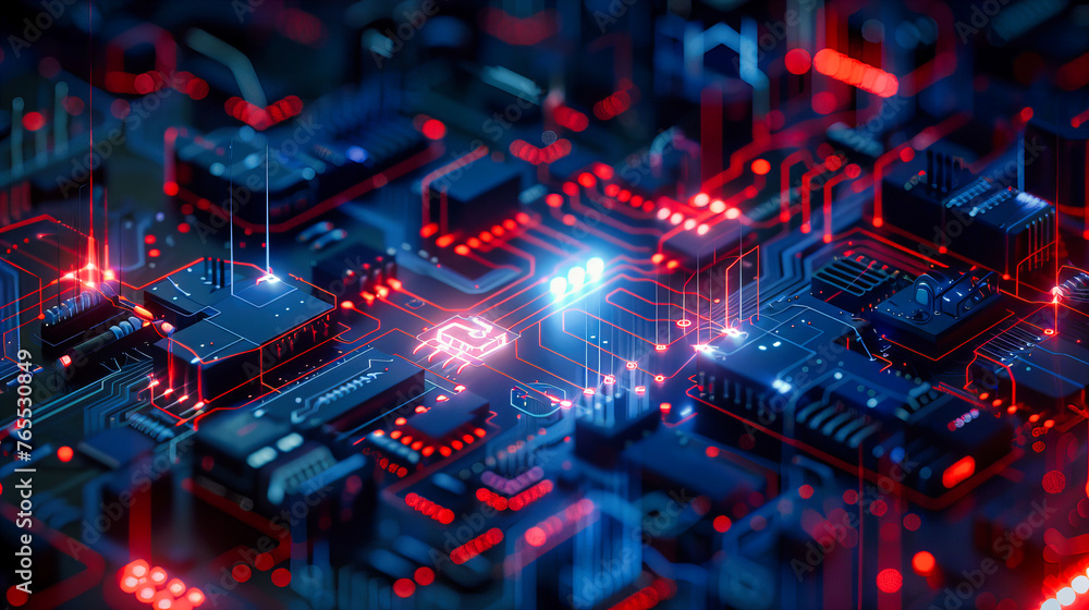 Poster abstract technological and digital computing background, showcasing the intricate details of hardwar
