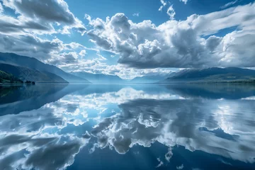 Printed kitchen splashbacks Reflection cloud reflected over a lake.AI generated