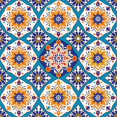 Colorful seamless pattern of Islamic background. Abstract ornament mosaic texture and ceramic tiles.	
