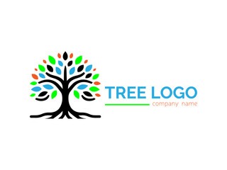 Tree shape logo template,Flat design family tree silhouette,Green eco tree,Hand drawn tree life in brown shades,