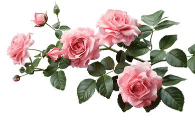 Set of pink roses leaf floral single plant on transparent background. Valentine's day. Mock up template product presentation. artwork design