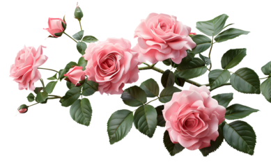 Set of pink roses leaf floral single plant on transparent background. Valentine's day. Mock up template product presentation. artwork design